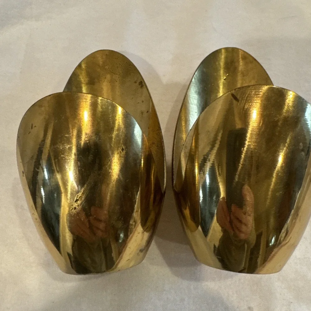Vintage Pair of Brass Walking Candle Holders Minimalist Made In Japan 6